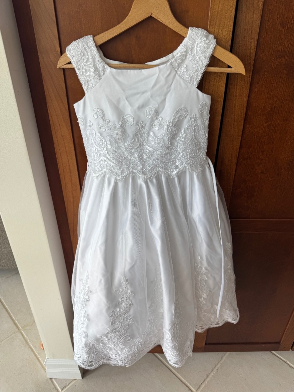 Us Angels White Lace Girls Formal Dress Size 8 Communion Formal Baptism Used 1 T